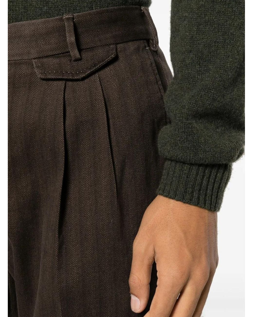 Dell'Oglio Gray Herringbone Cotton-Blend Tapered Trousers for men