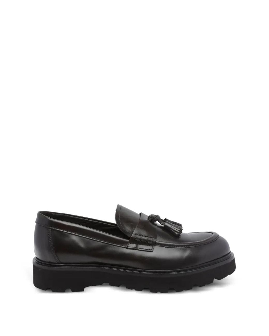 Pawelk's Black Tassel-Detail Leather Loafers for men