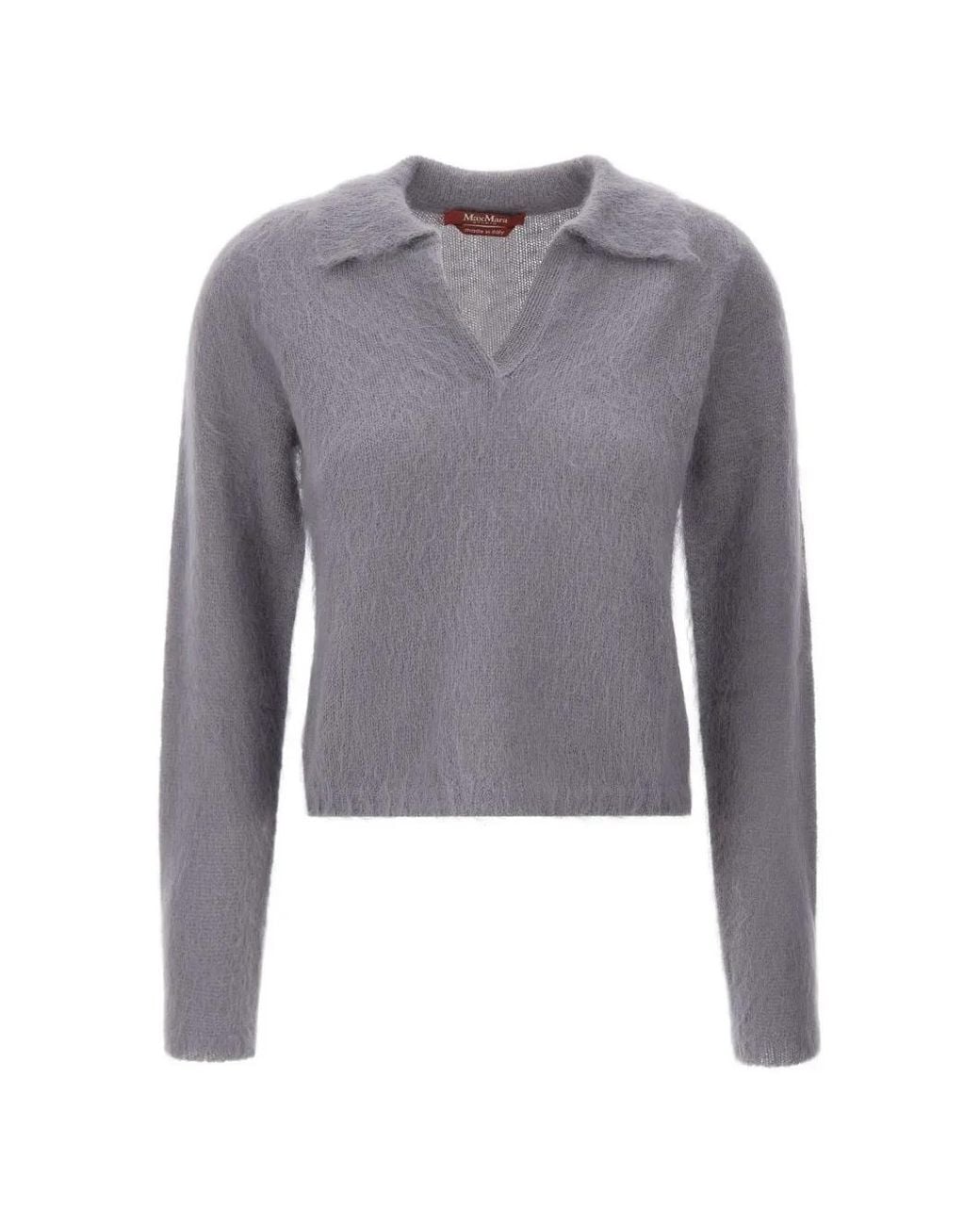 Max Mara Blue V-Neck Long-Sleeve Sweater