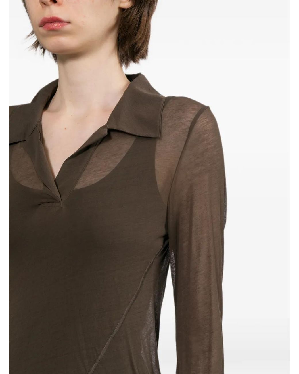 Helmut Lang Brown Layered-Design Long-Sleeve Top