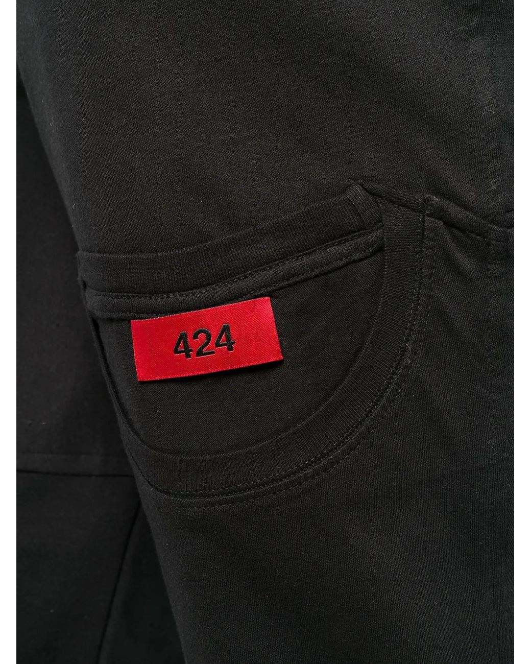 424 Black Contrasting Patch Logo Trousers for men