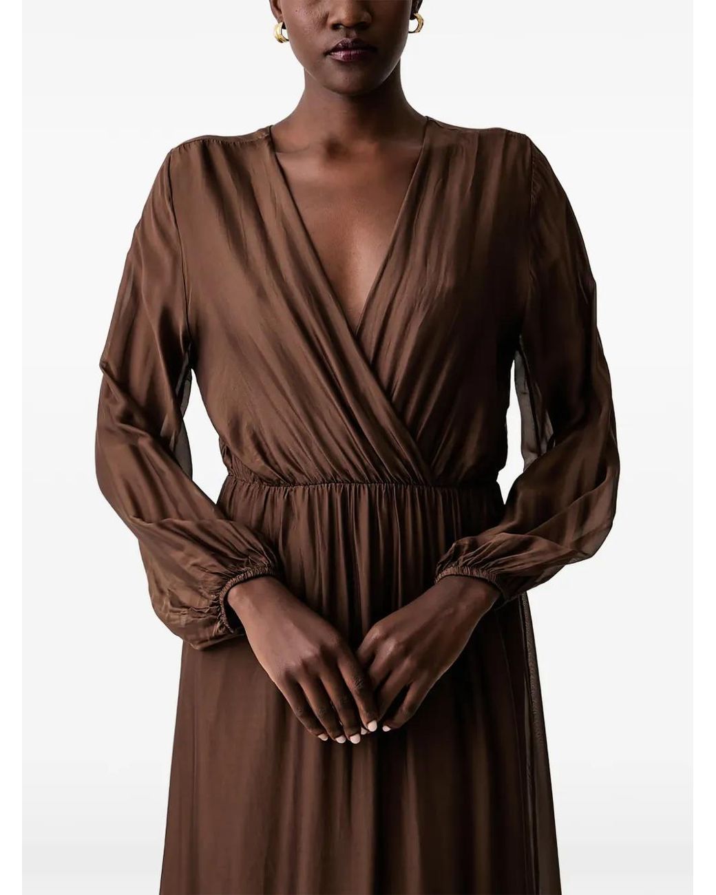 ViCOLO Brown Wrap Tiered Maxi Dress