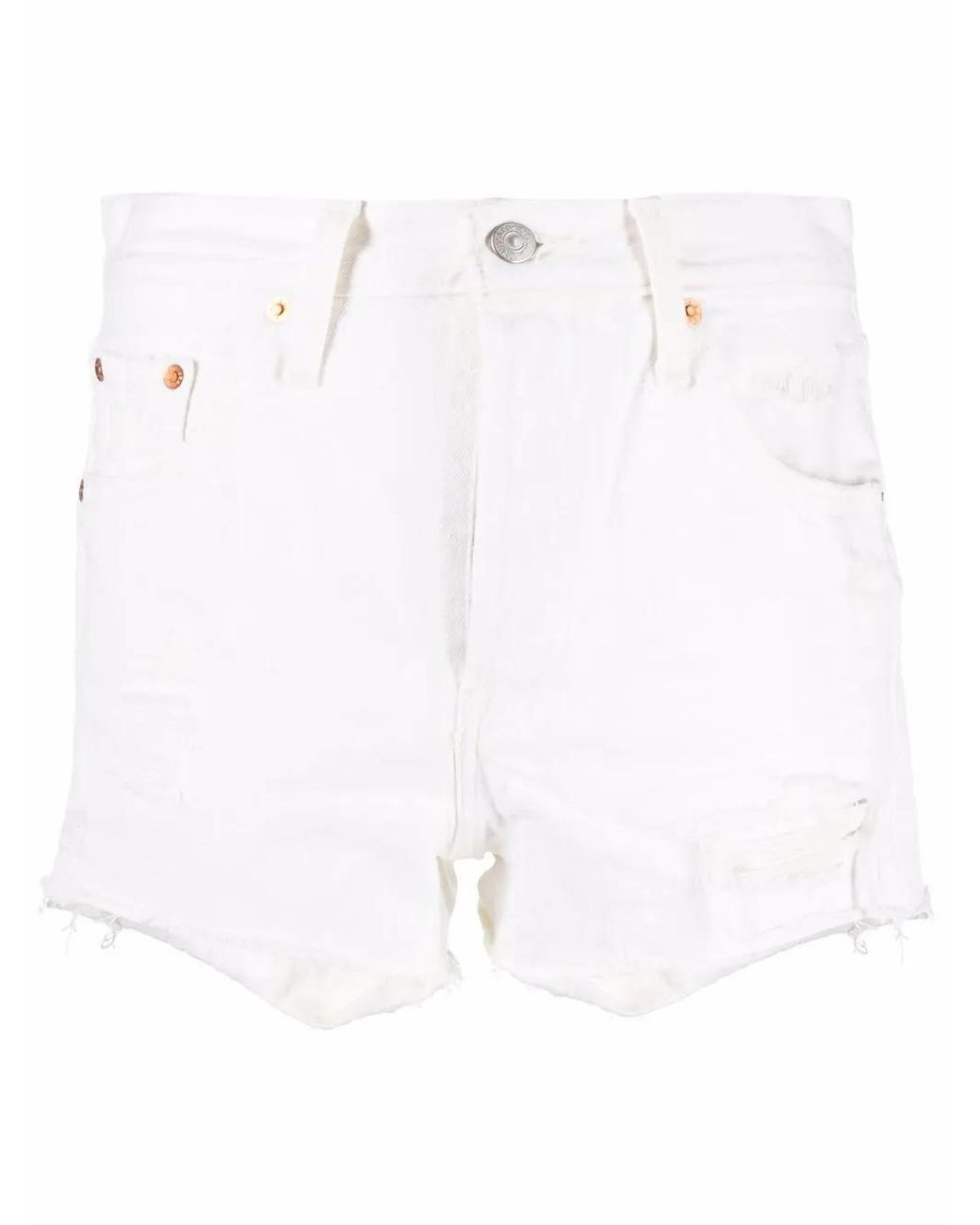 Levi's White Distressed Frayed Shorts