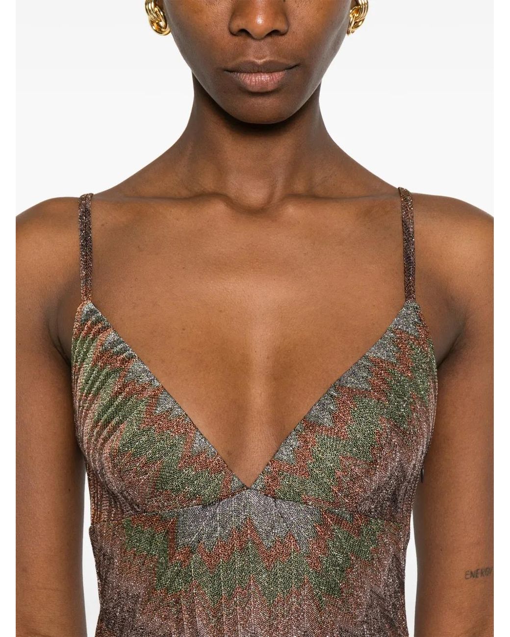 Missoni Brown Sleeveless Chevron-Pattern Mini Dress