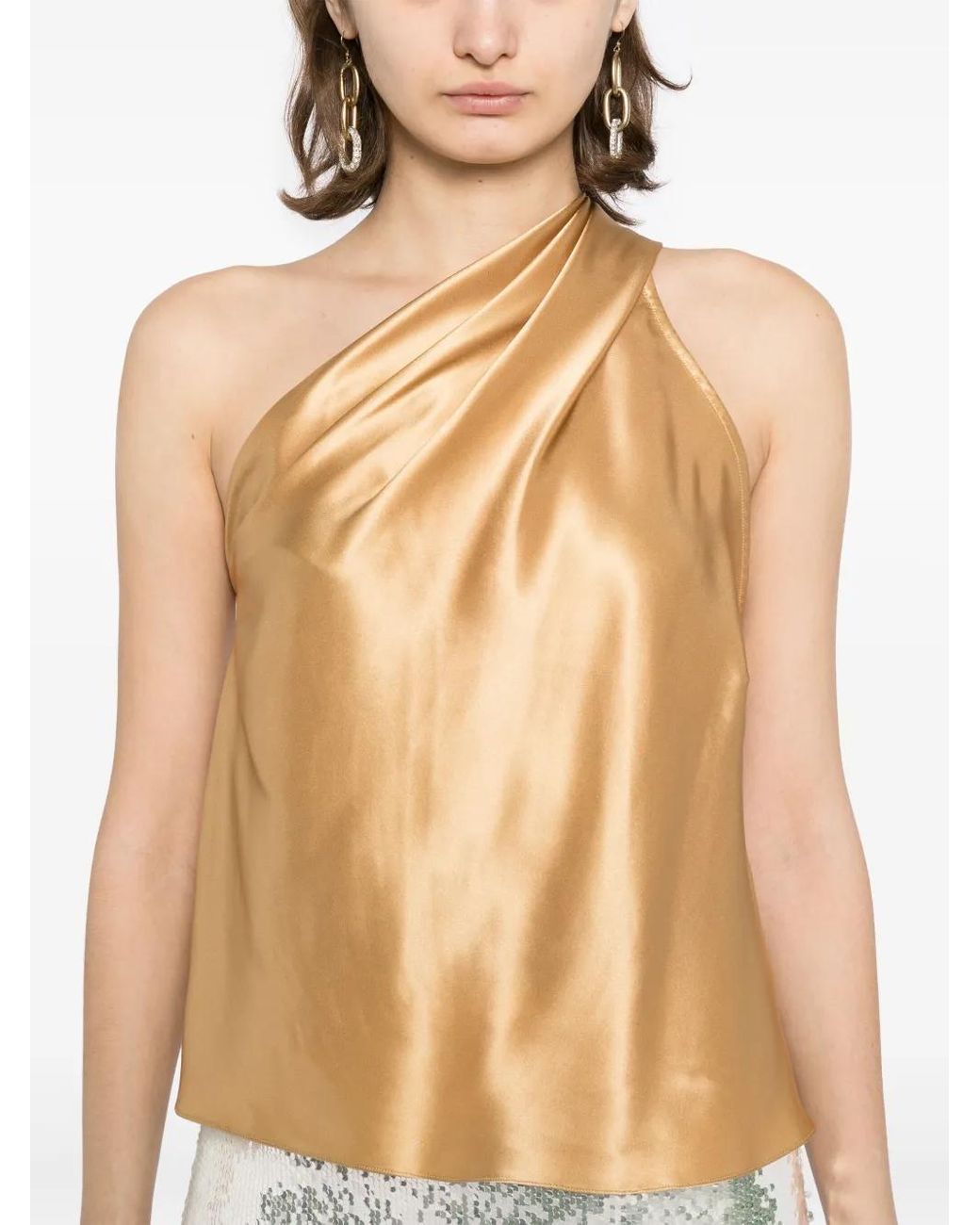 Michelle Mason Natural Asymmetrical Halter Neck Top