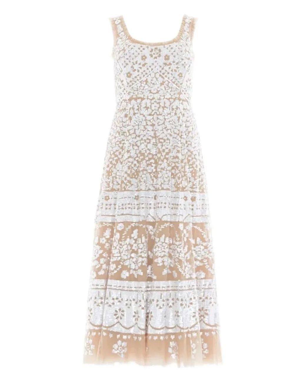 Robe Mi-Longue À Sequins Needle & Thread en coloris White