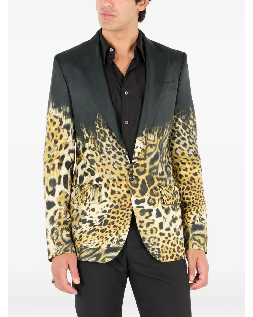 Roberto Cavalli Black Leopard-Print Blazer for men
