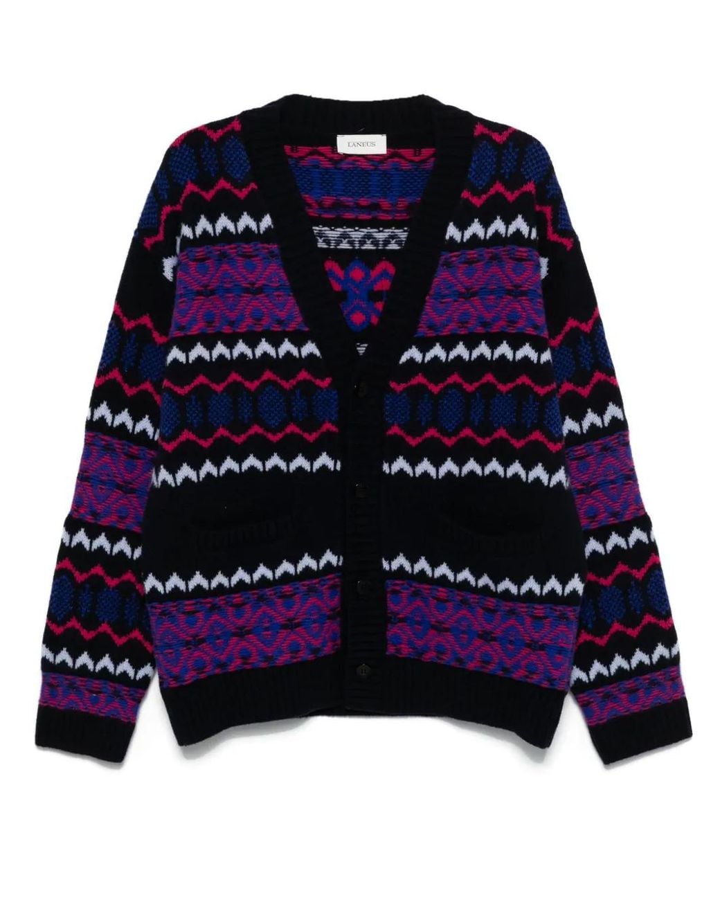 Laneus Blue Intarsia-Knit Cardigan for men