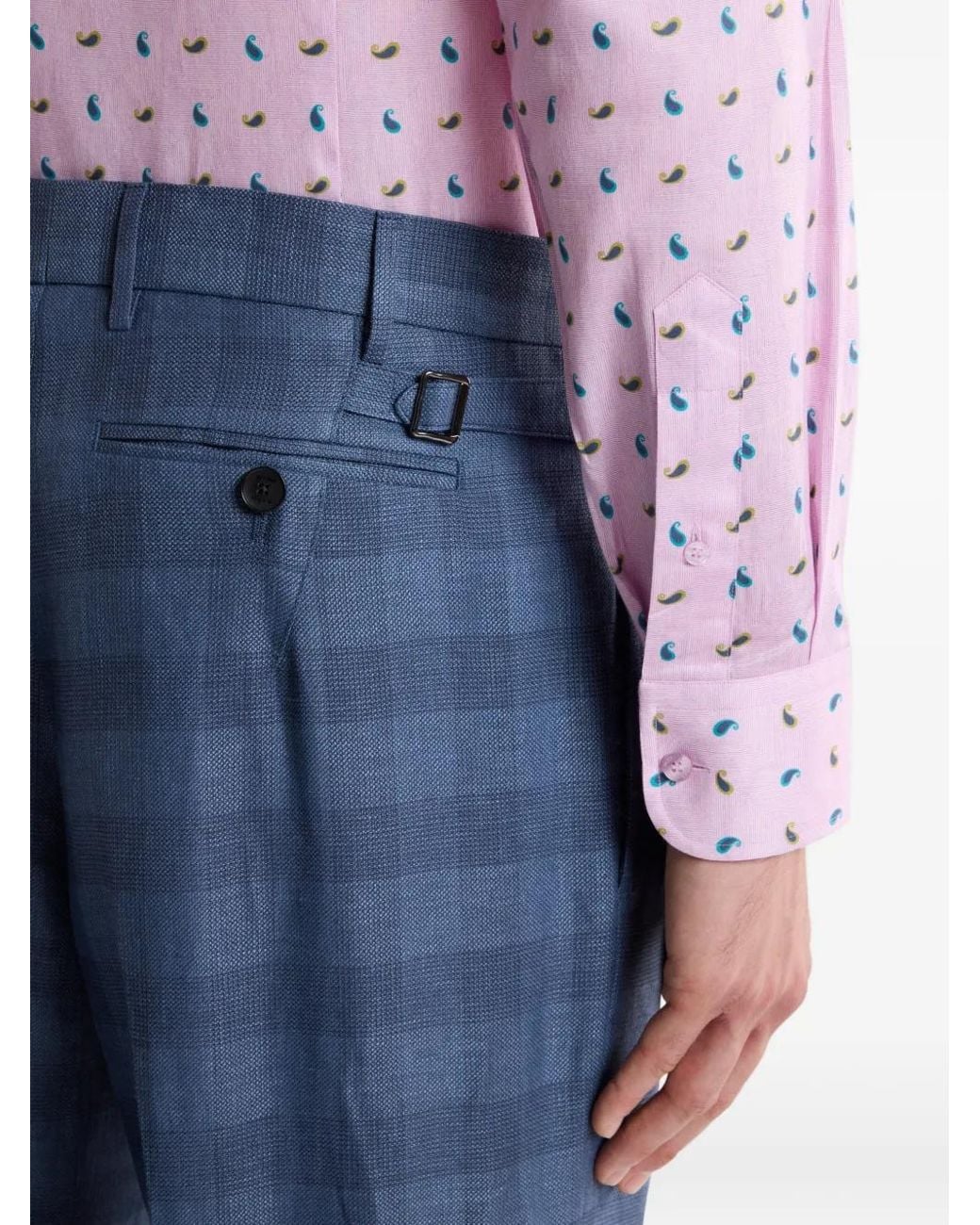 Etro Blue Checked Trousers for men