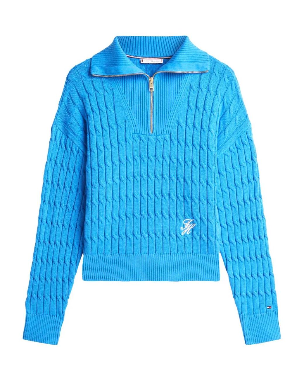 Tommy Hilfiger Blue Zip Cable-Knit Sweater