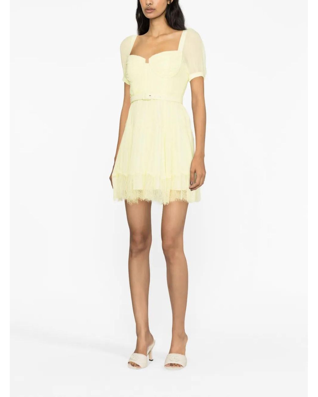 Self-Portrait Yellow Chiffon Lace Detail Mini Dress