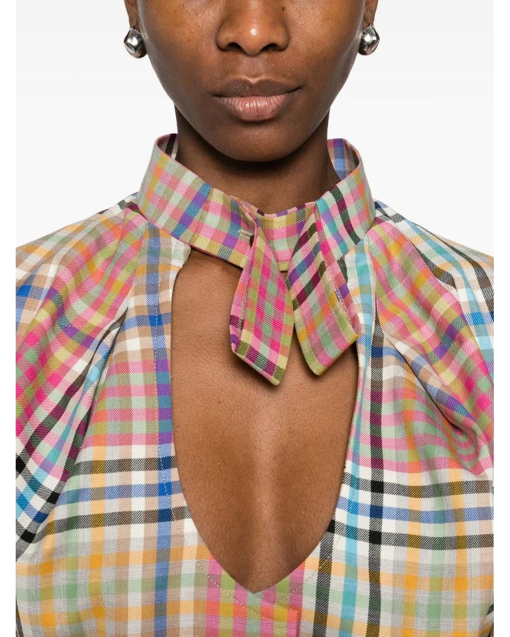 Vivienne Westwood White Plaid Button Front Top