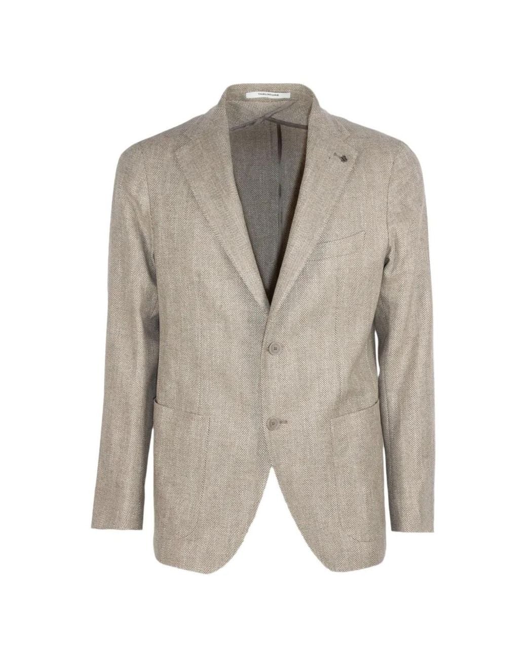 Tagliatore Gray Herringbone-Pattern Single-Breasted Blazer for men