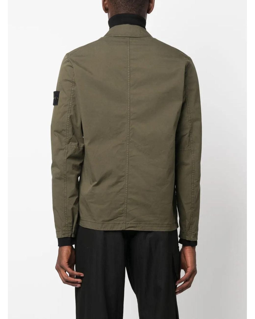 Stone Island Green Compass-Patch Zip-Up Overshirt for men