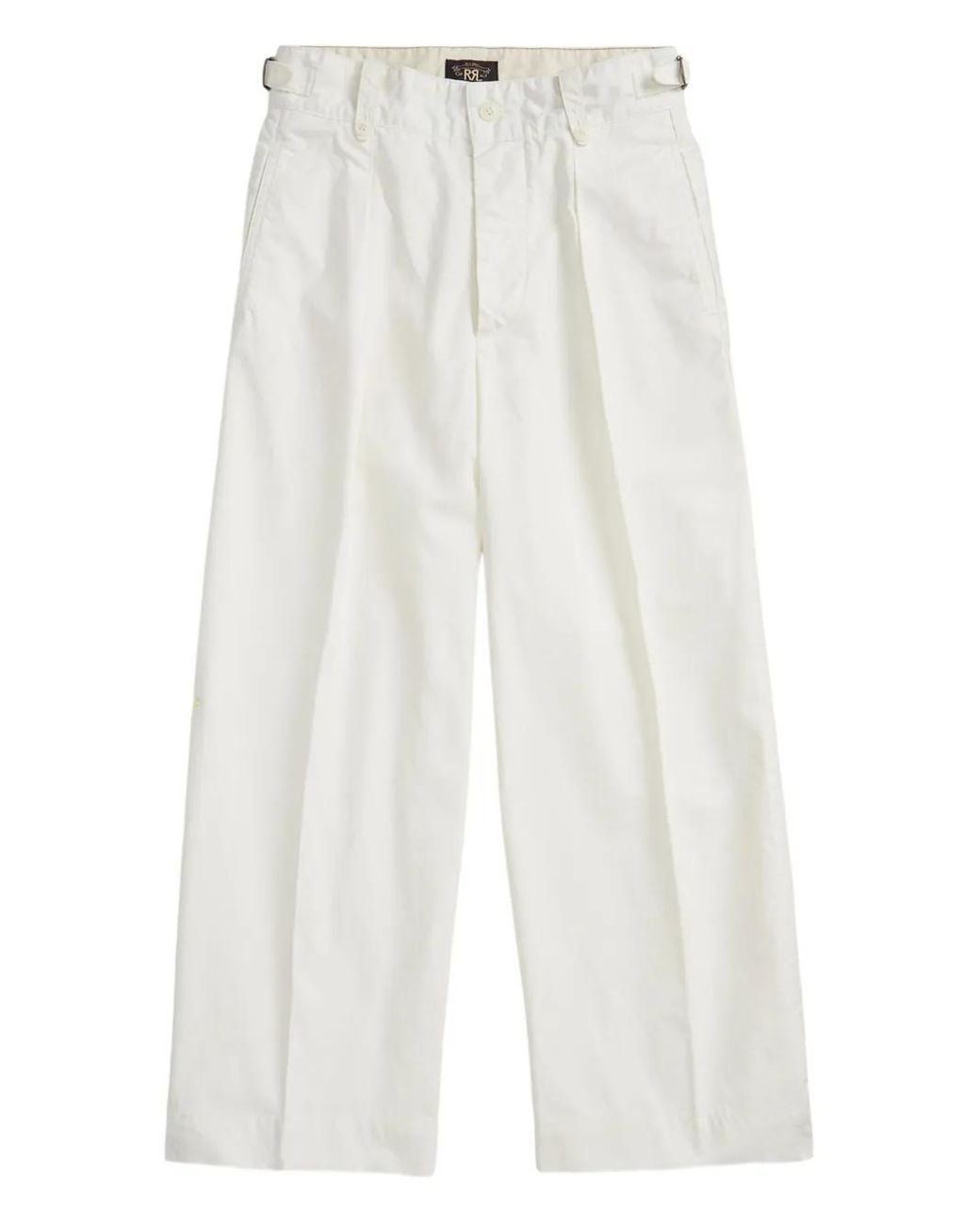 RRL White Pleated Wide-Leg Trousers