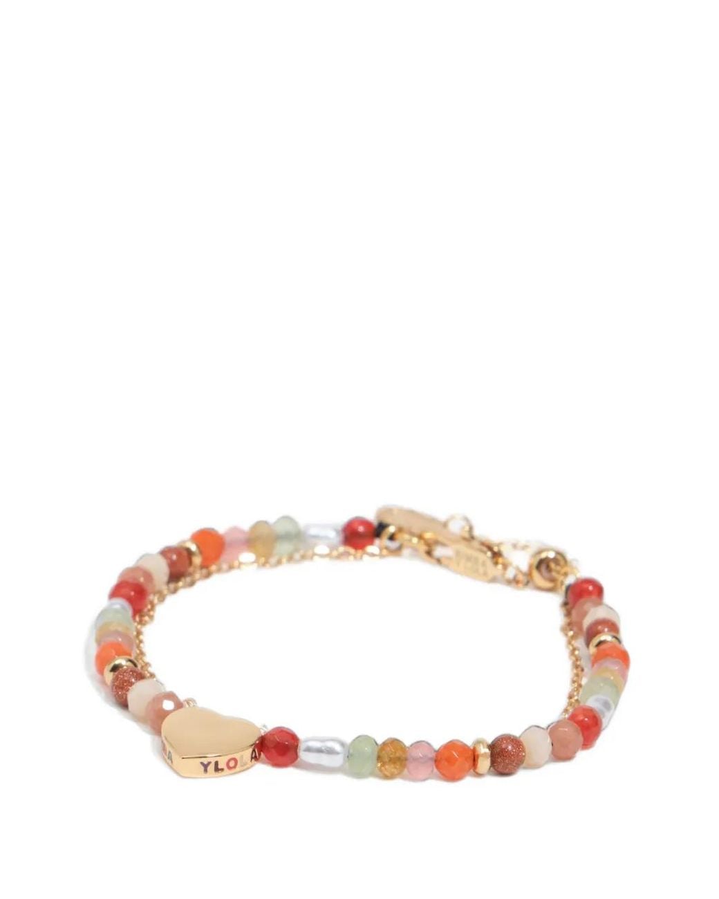 Bimba Y Lola Metallic Double Chain Bracelet With Heart Logo And Stones