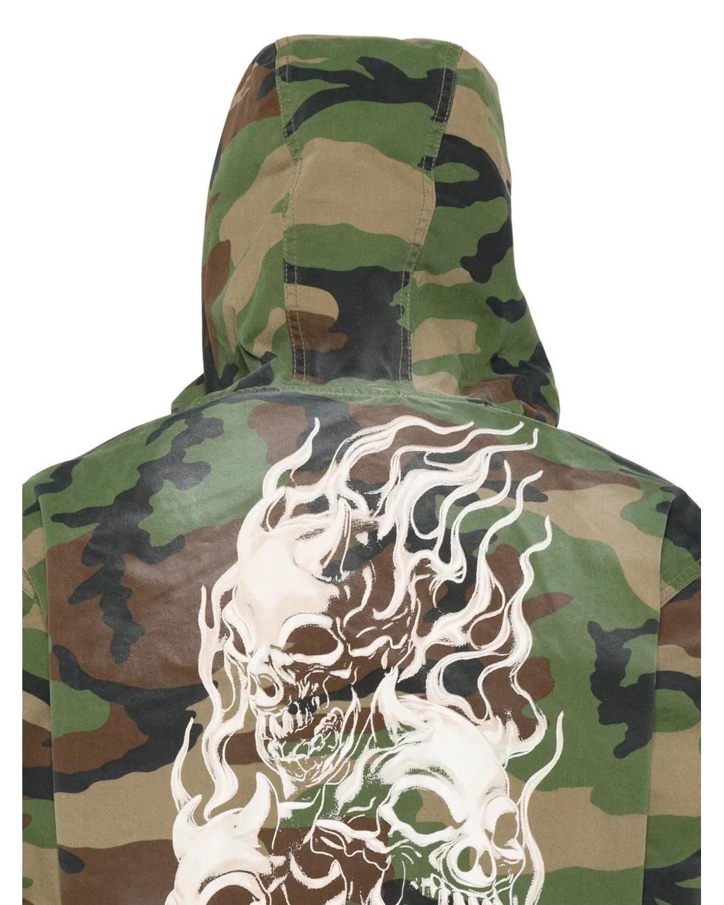 THUG CLUB Green Camouflage-Print Skull-Print Hooded Jacket for men