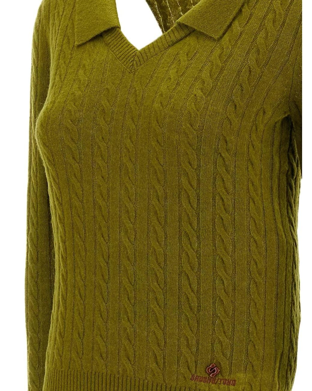 ShuShu/Tong Green Cable-Knit V-Neck Sweater
