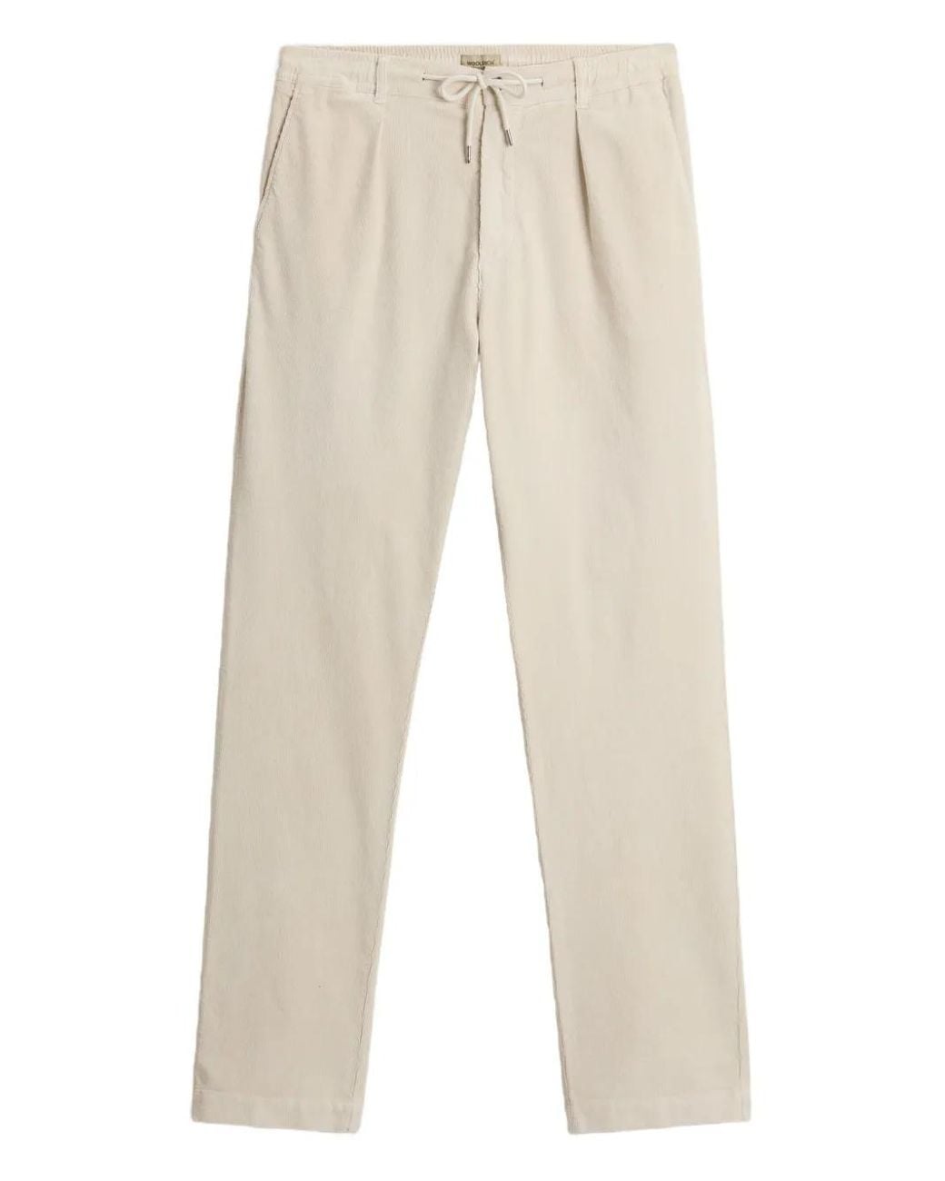 Woolrich White Pleated Drawstring Trousers for men