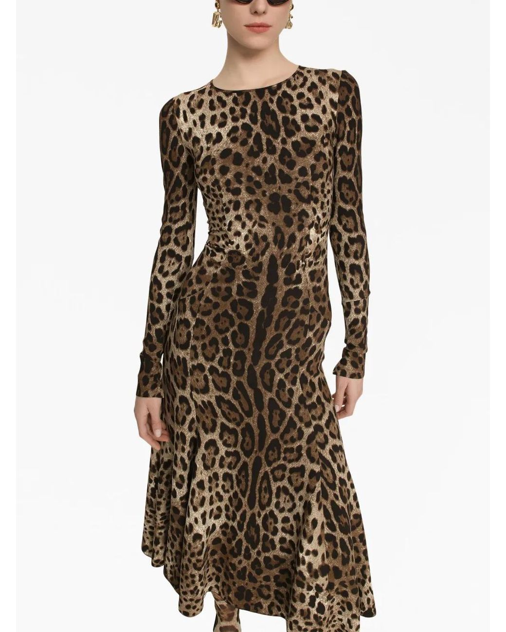 Dolce & Gabbana Natural Leopard Animal Print Midi Dress