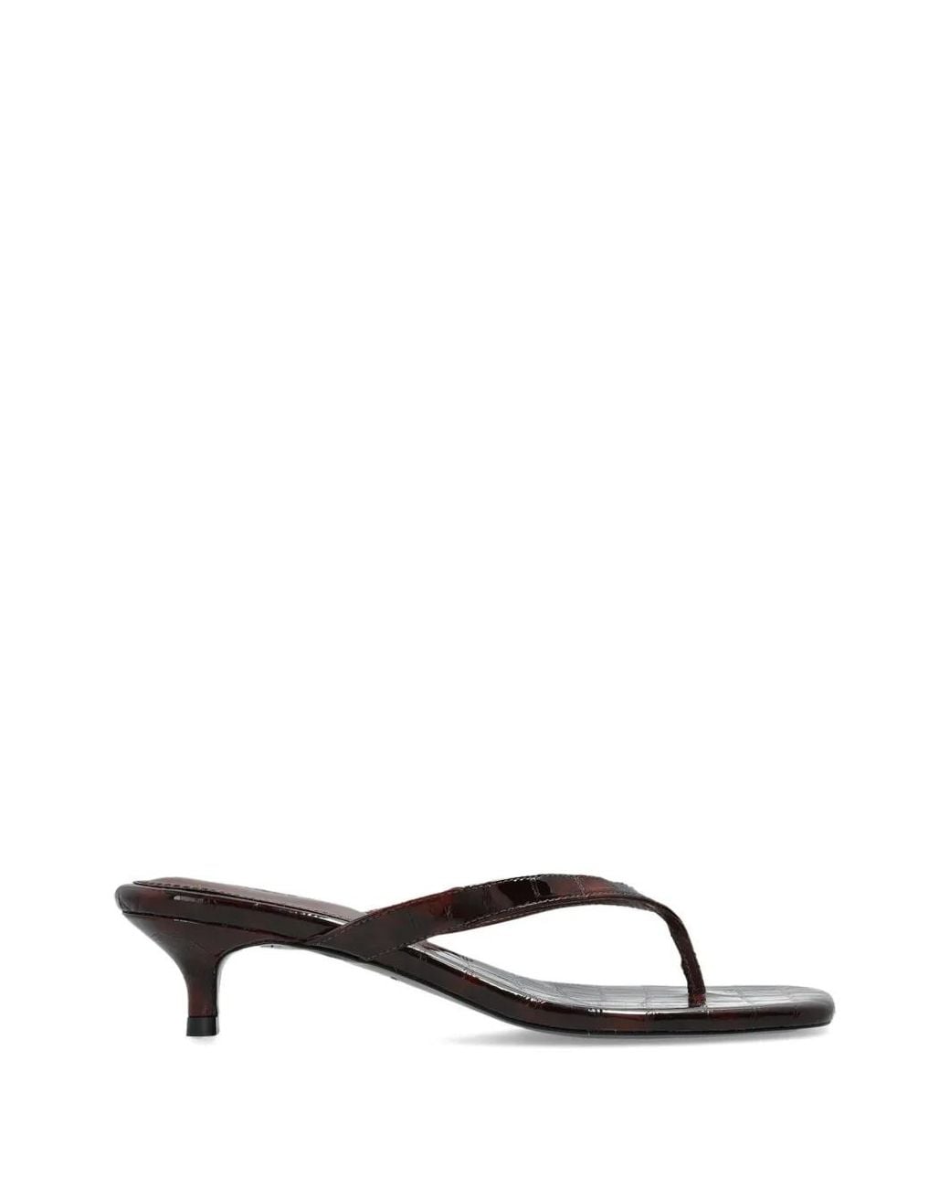 Black Suede Studio Brown Kendal Crocodile-Effect Leather Sandals