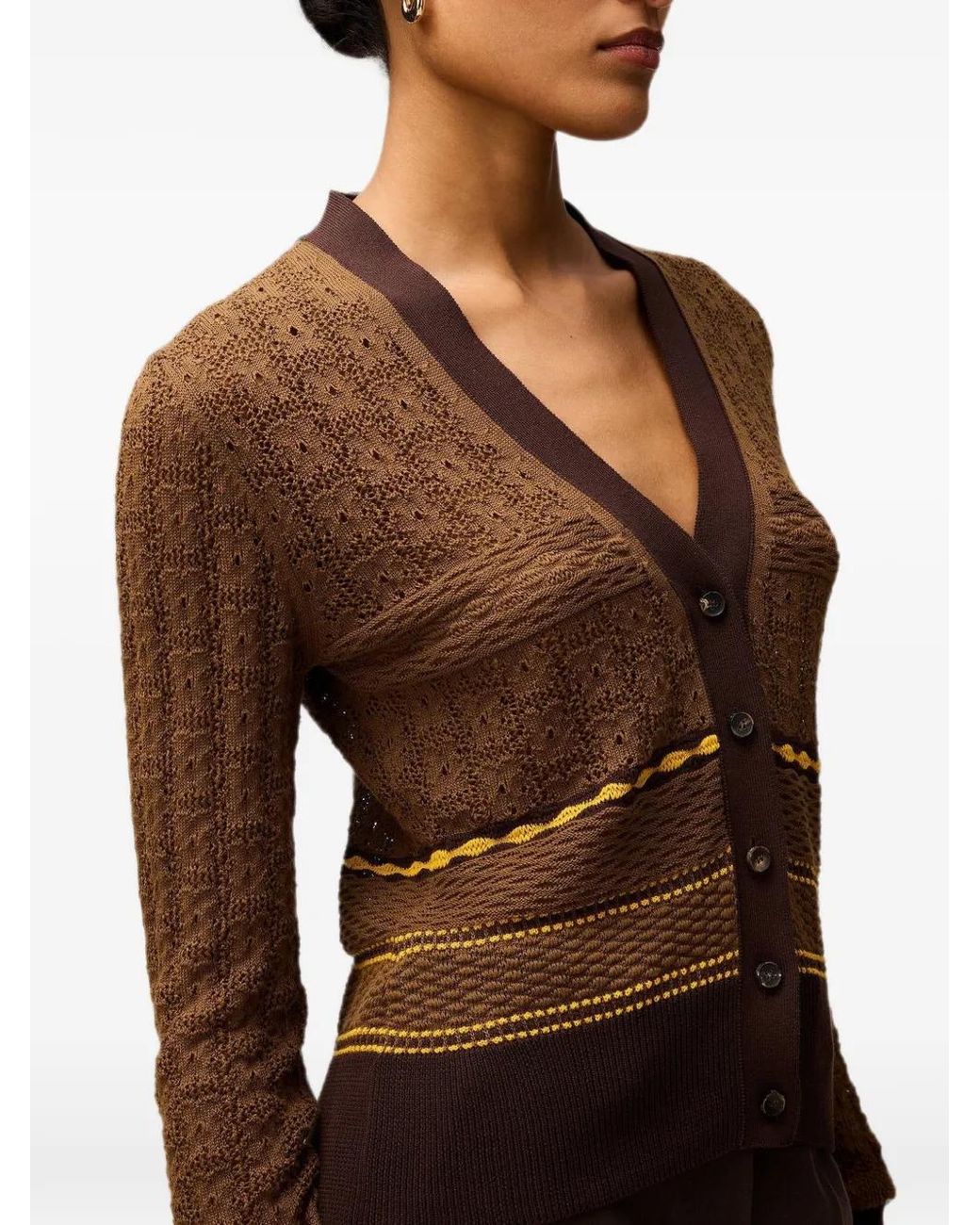 RETORI Brown Mix-Stitch Knit Cardigan