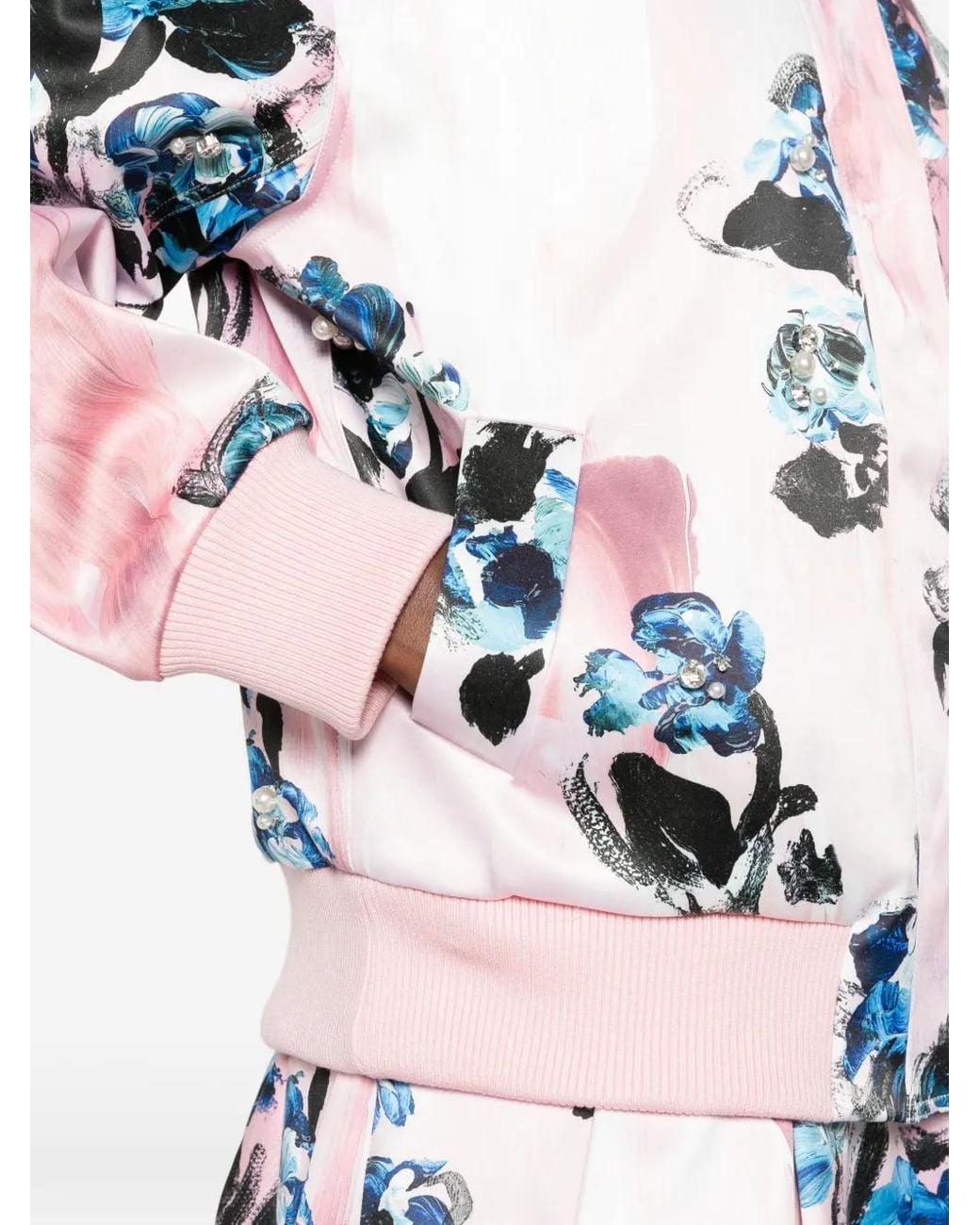 Stine Goya White Floral-Print Faux-Pearl Bomber Jacket