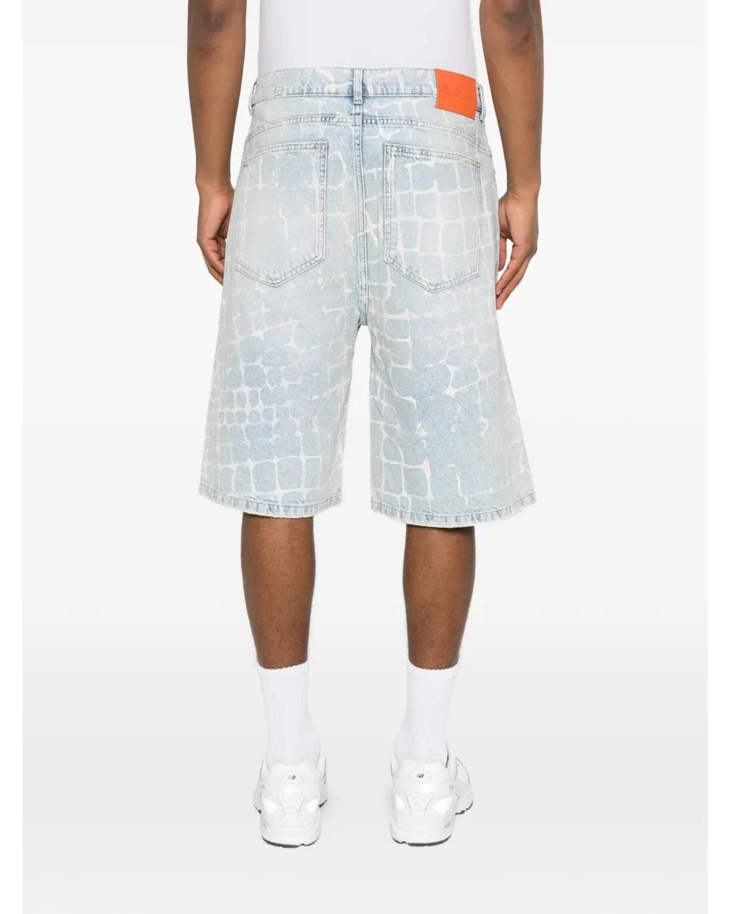 BLUE SKY INN Blue Crocodile-Effect Heavy-Wash Shorts for men