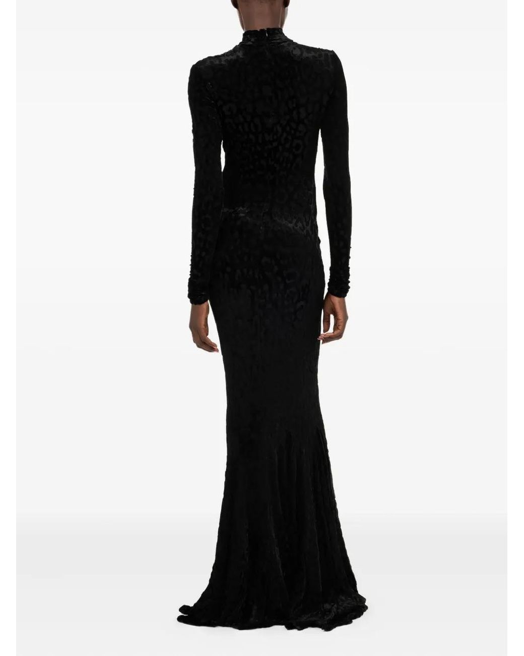 Roberto Cavalli Black High-Collar Flared Maxi Dress