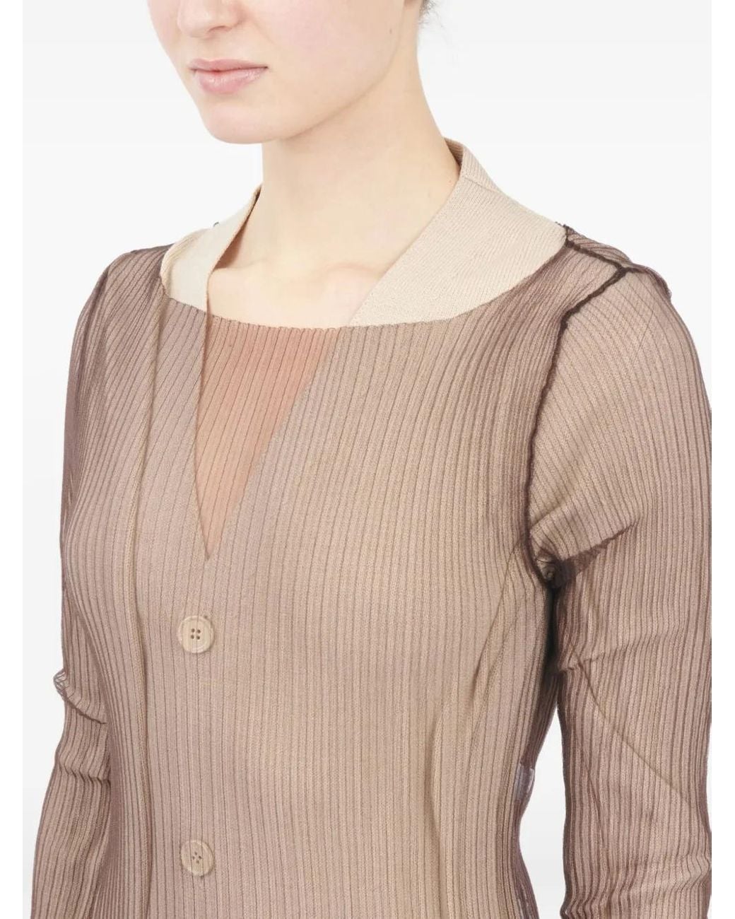MM6 by Maison Margiela Brown Ribbed Buttoned Cardigan Dress