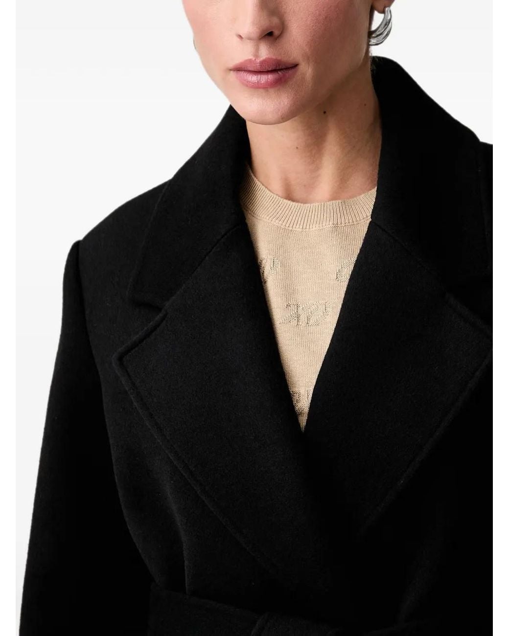 ARMANI EXCHANGE Black Belted Notch-Lapel Coat