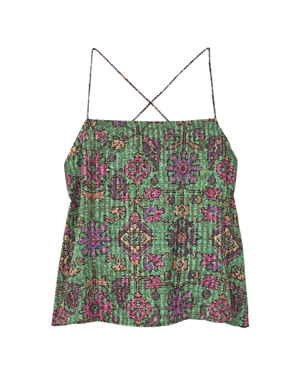 Ba&sh Green Pamela Geometric-Print Crossover-Strap Top