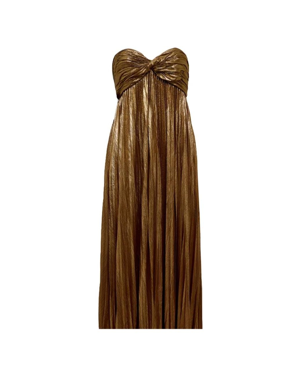 retroféte Brown Zoa Pleated Metallic-Effect Maxi Dress