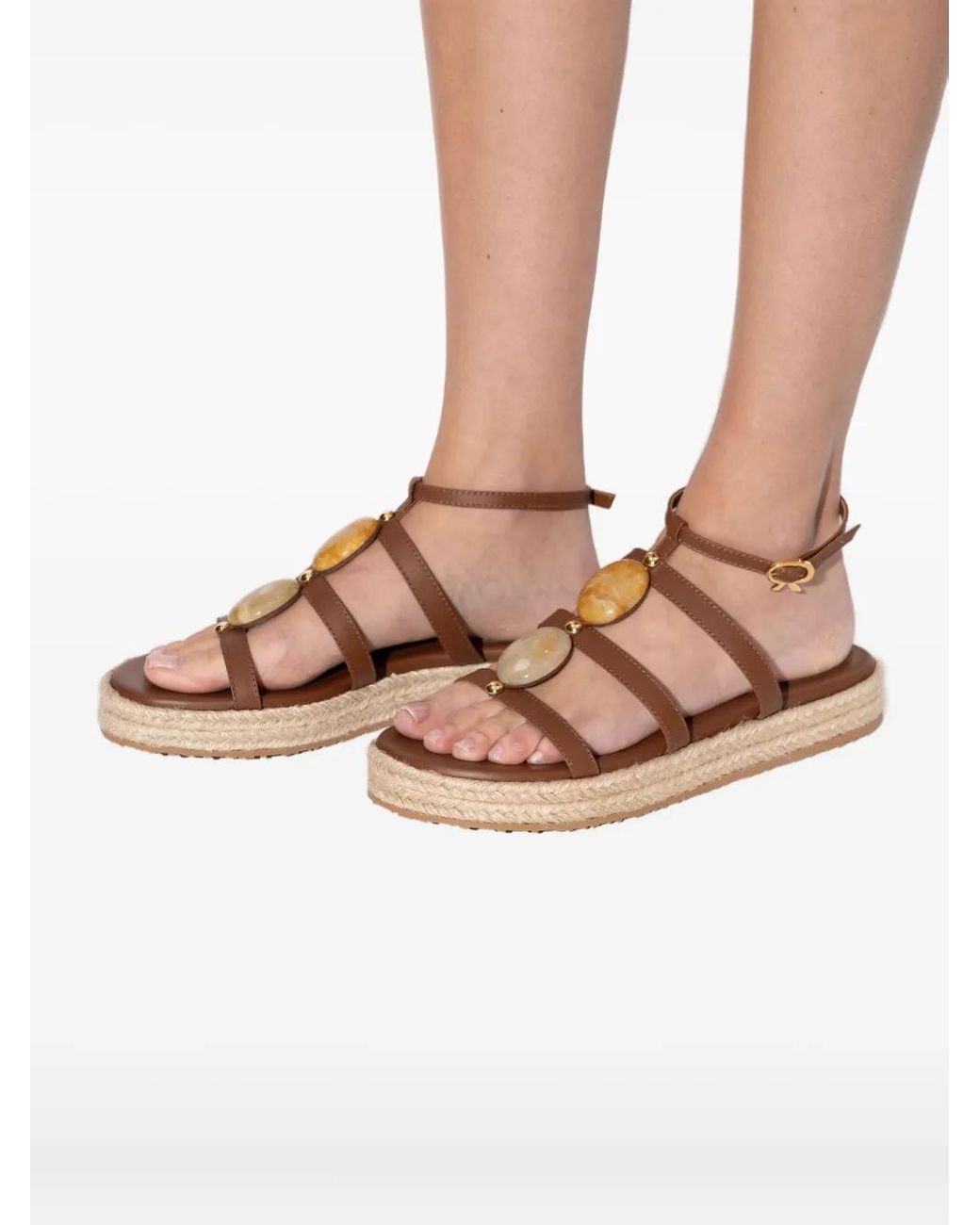 Gianvito Rossi Brown 35Mm Stone-Embellished Espadrilles