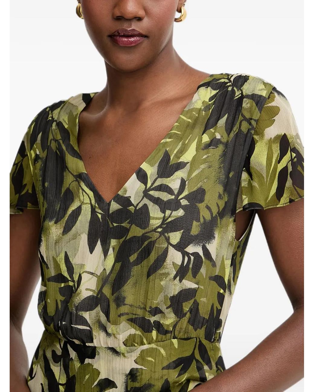 ARMANI EXCHANGE Green Leaf-Print Cut-Out Midi Dress