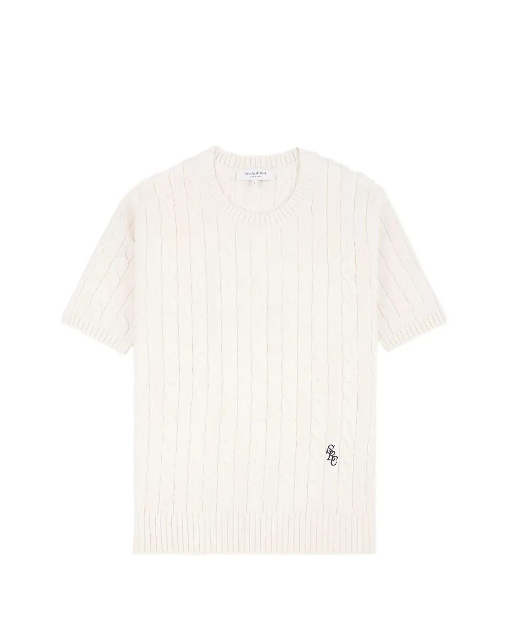 Sporty & Rich White Pull En Maille Torsadée À Logo Src