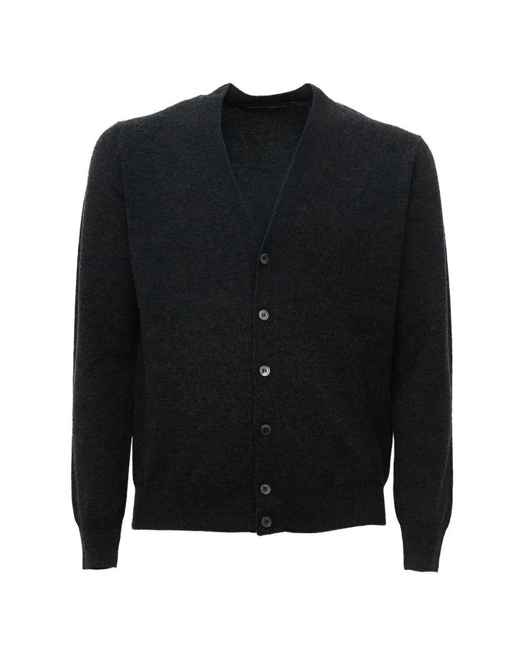 FILIPPO DE LAURENTIIS Black Fine-Knit V-Neck Cardigan for men