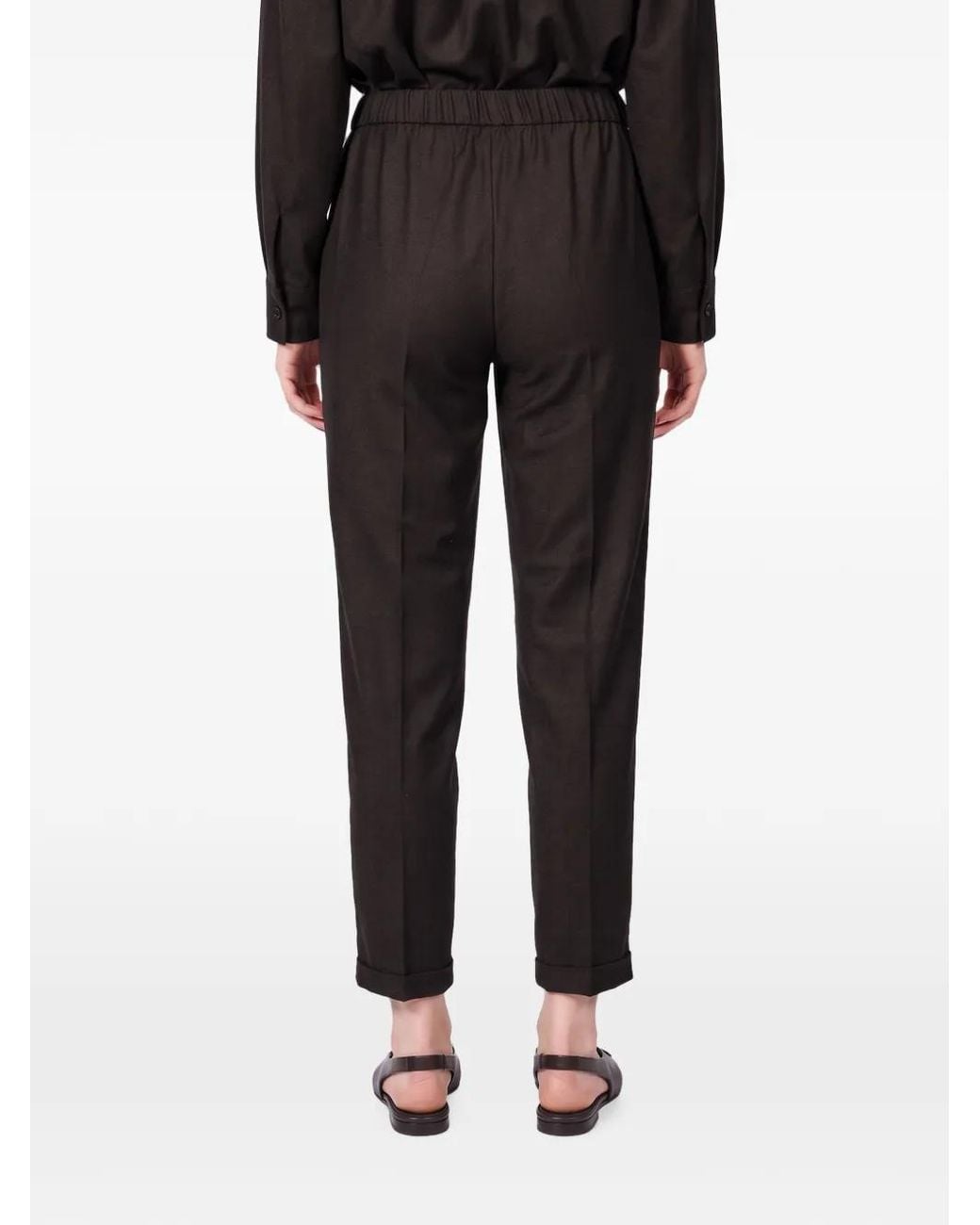 Antonelli Black Rosalba Cigarette Elasticated-Waistband Turn-Up Trousers