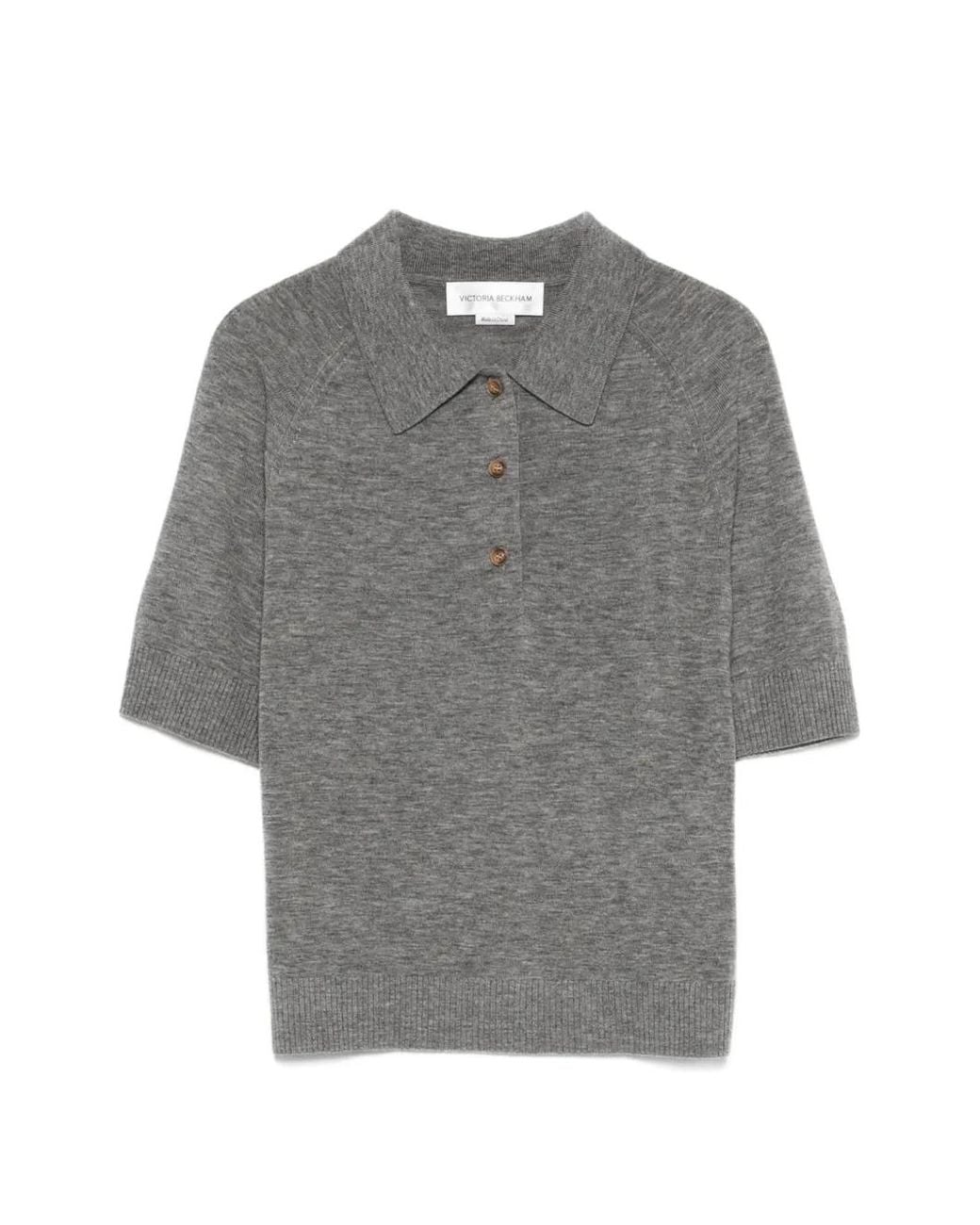Victoria Beckham Gray Fine-Knit Polo Shirt