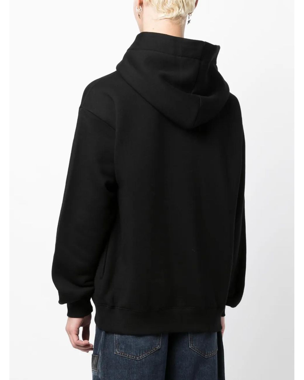 Feng Chen Wang Black Logo-Embroidered Layered-Detail Hoodie for men