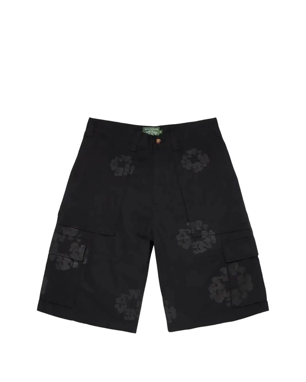 DENIM TEARS Black Mono Wreath Cargo Shorts for men