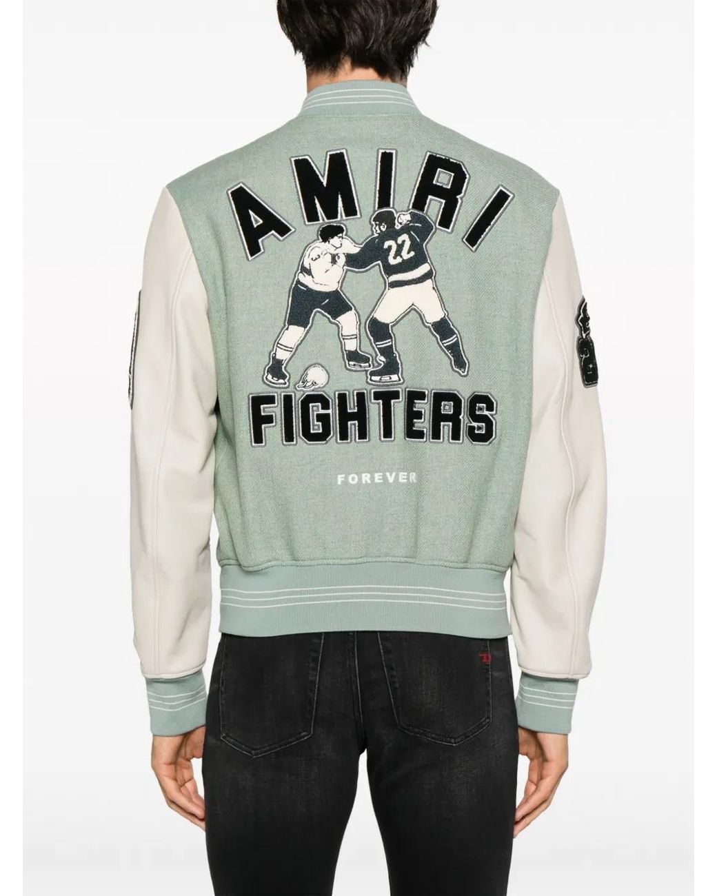 Amiri Gray Hockey Appliquéd Wool-blend Varsity Jacket for men