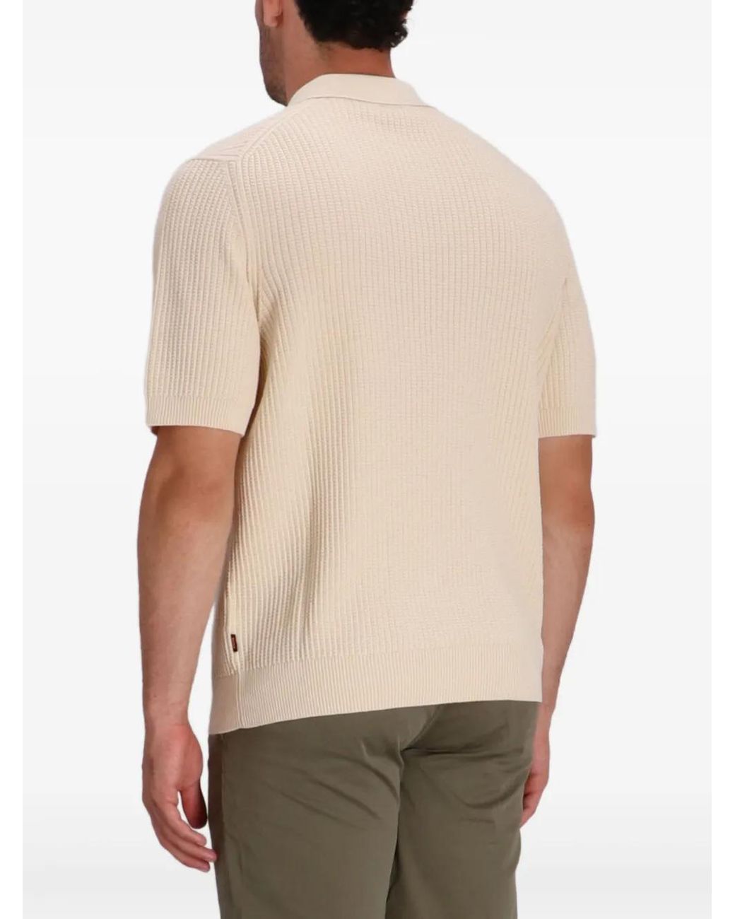 Boss Natural Ribbed Cotton Polo-Neck Sweater for men