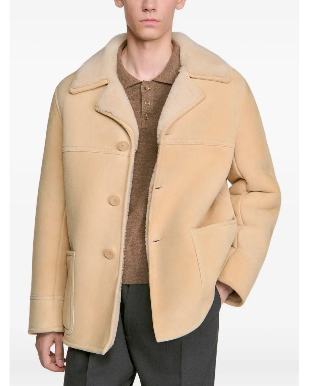 Sandro Natural Shearling Leather Jacket for men