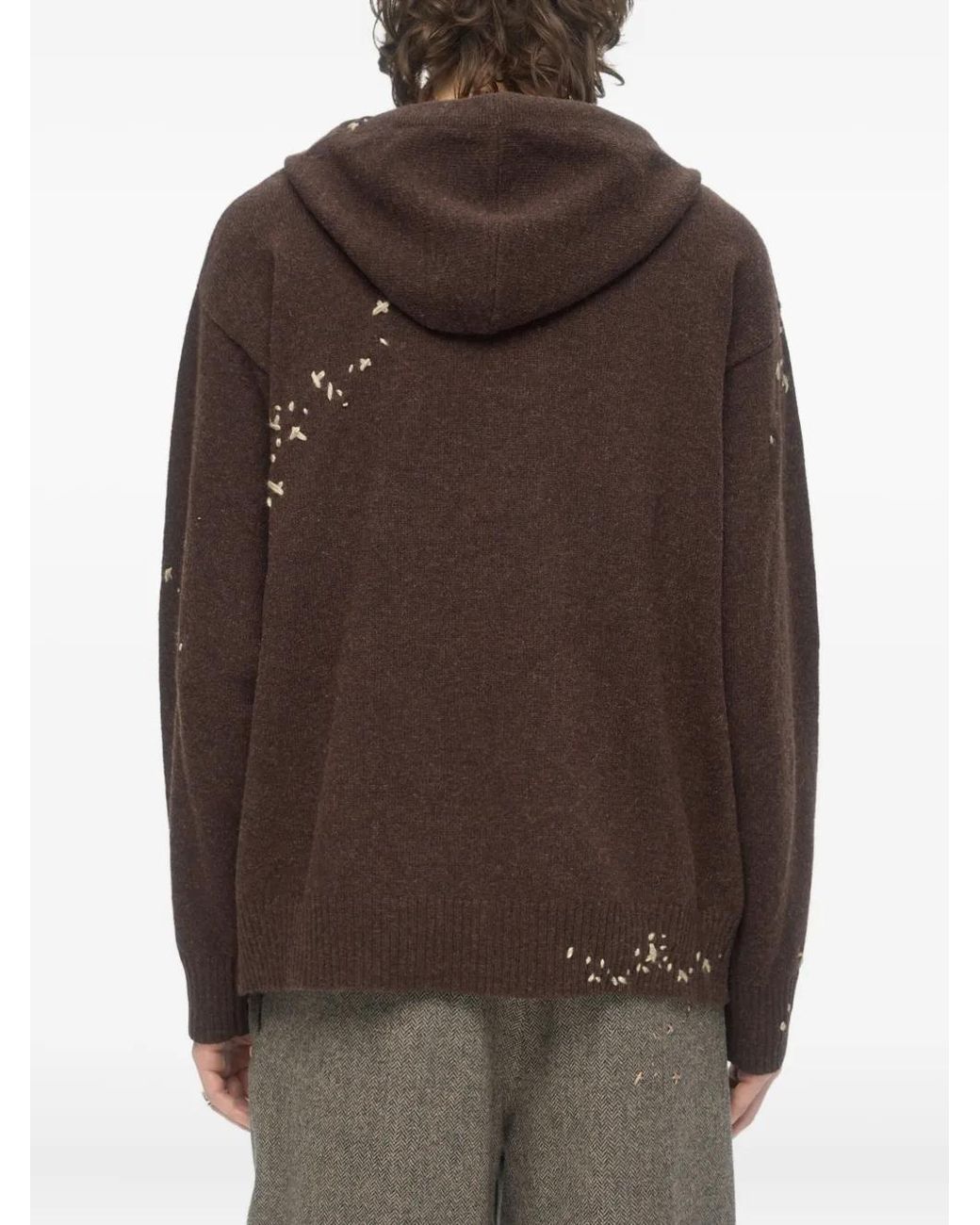 DOMREBEL Brown Hoodie Zippé À Broderies for men