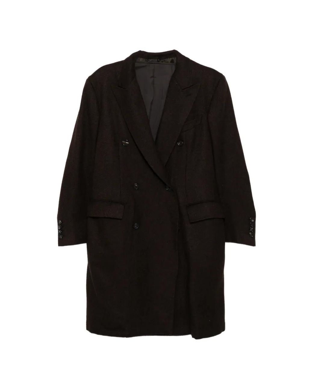 Brioni Black Spiga Double-Breasted Overcoat for men