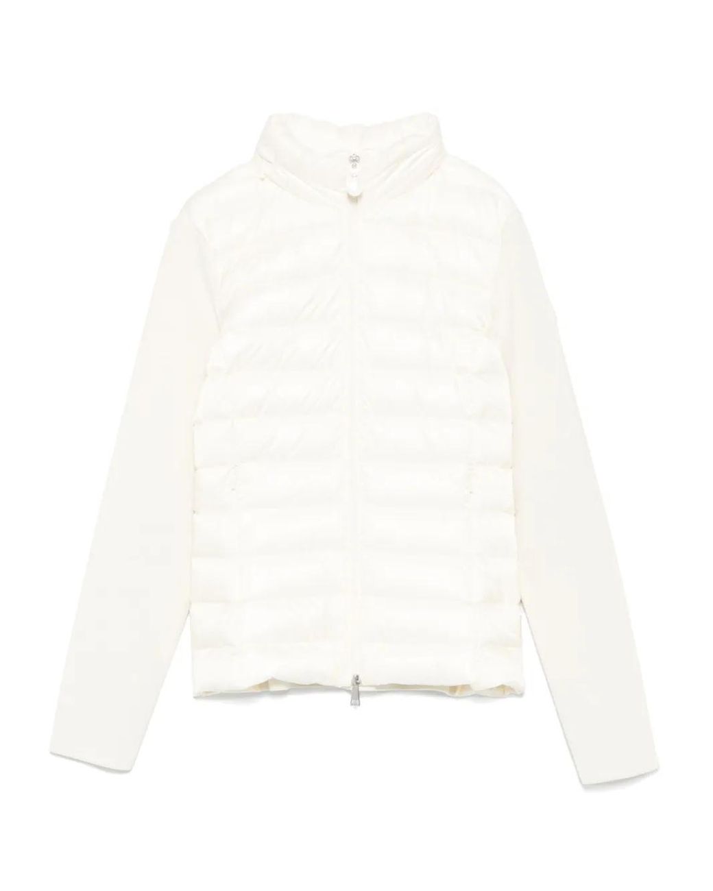 Moncler White Gefütterte Jacke Mit Logo-Patch