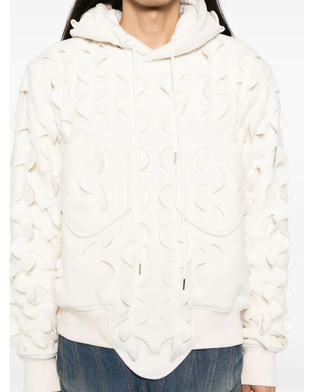 JUNTAE KIM White Laser-Slashed Fleece Hoodie for men