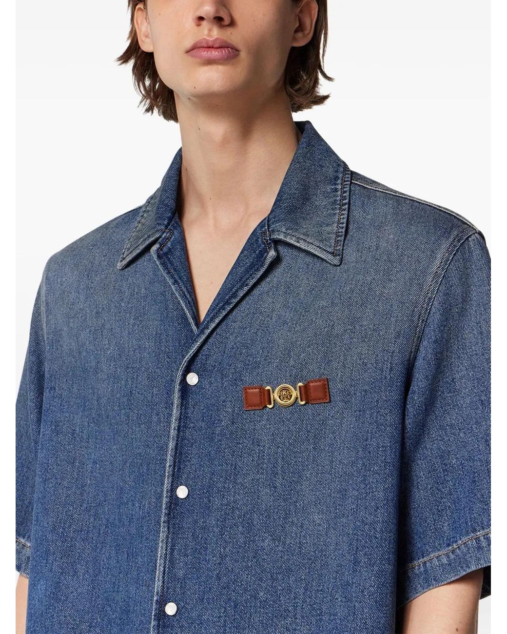 Versace Blue Medusa Biggie Denim Shirt for men