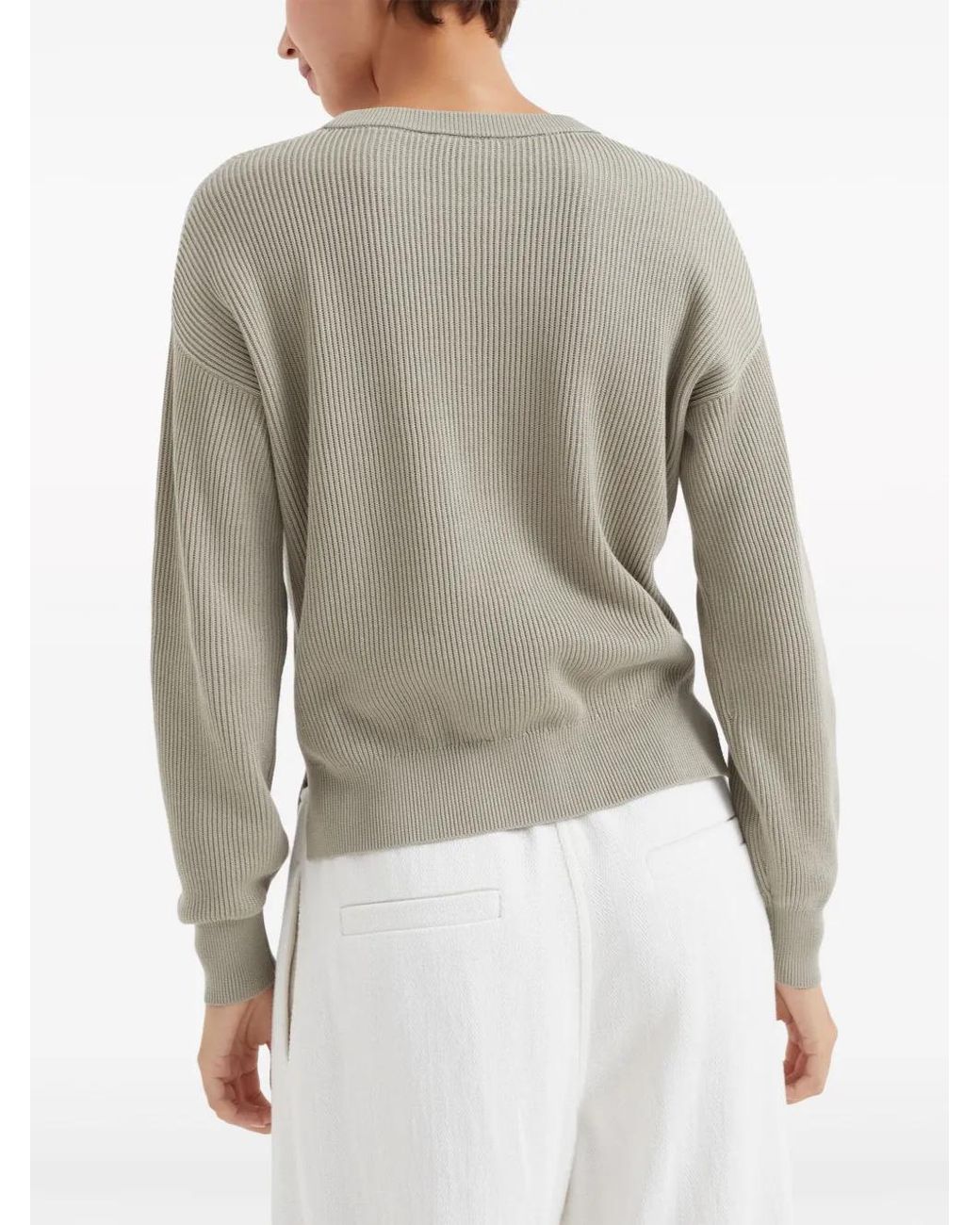 Brunello Cucinelli Gray Ribbed Cotton Jumper